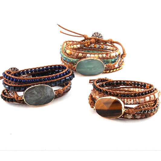Handmade Wrap Bracelets with Natural Stones and Crystals