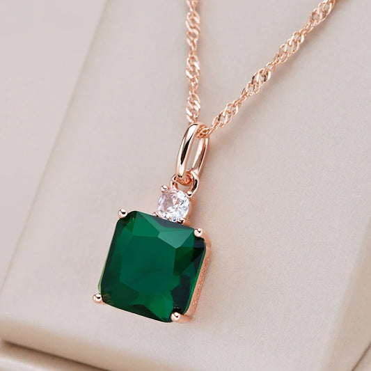 Square Green Stone Pendant For Fashion Lovers