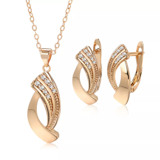 Hot Dangle Earrings Necklace Sets in 585 Rose Gold with Natural Zircon.