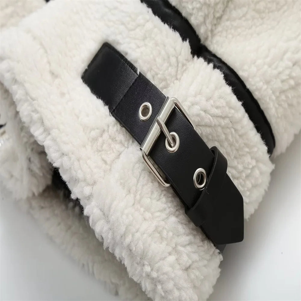 Women's Casual Wool Contrast Plush Warm Jacket XS- L