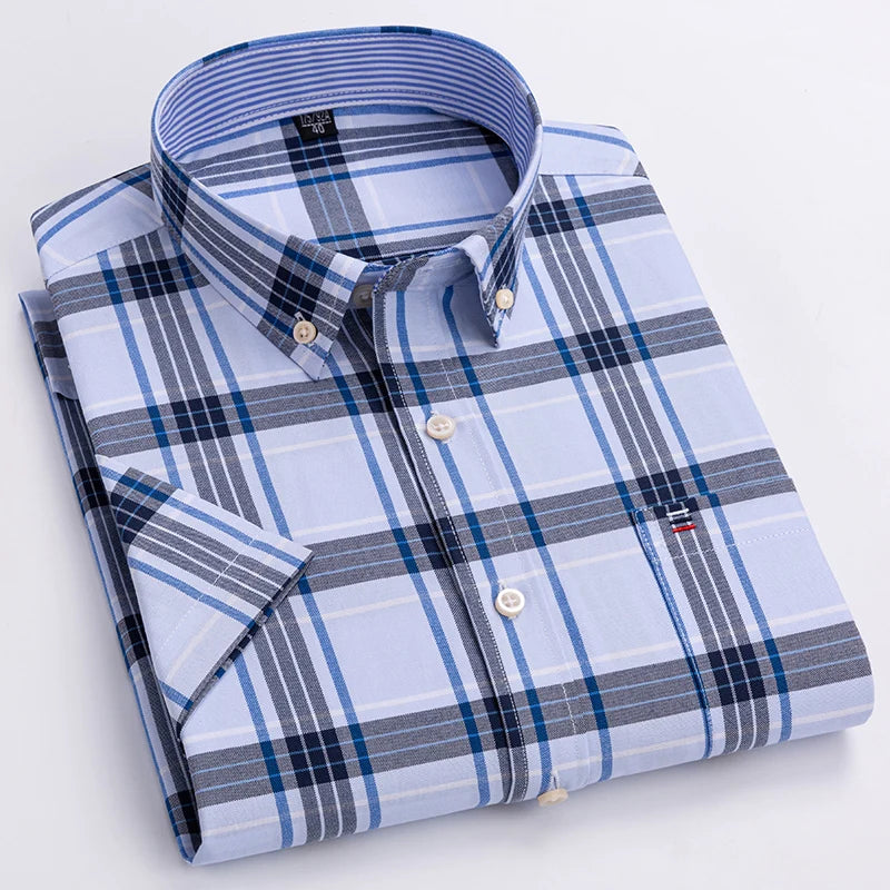 Men's Oxford Short Sleeve 100% Pure Cotton Summer Casual Shirts.