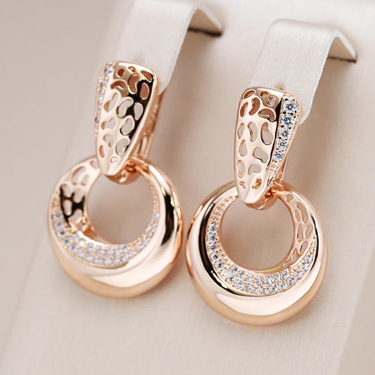 585 Rose Gold Drop Earrings with Micro-wax Inlay and Natural Zircon