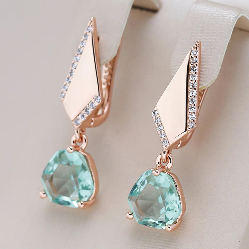 Radiant Green Stone Drop Earrings: 585 Rose Gold with Natural Zircon