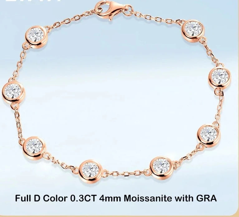 Tennis bracelet made with Moissanite Diamonds and Silver Plated 18K Rose Gold Links.
