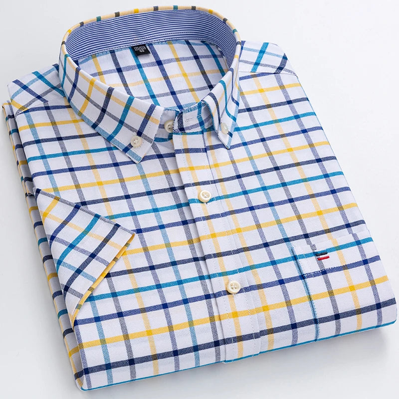 Men's Oxford Short Sleeve 100% Pure Cotton Summer Casual Shirts.